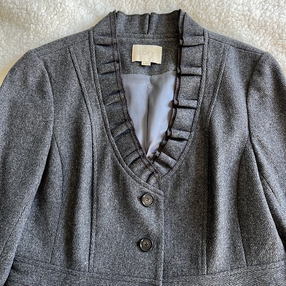 Loft Grey Ruffle Trim Wool Blend Jacket - 10 - Picture 2 of 6